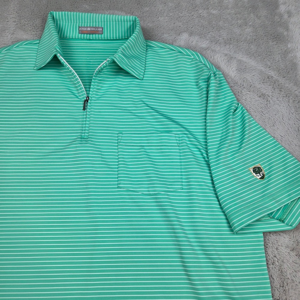 Peter Millar Quarter Zip Polo Mens XL Summer Comfort Striped Pocket Green White